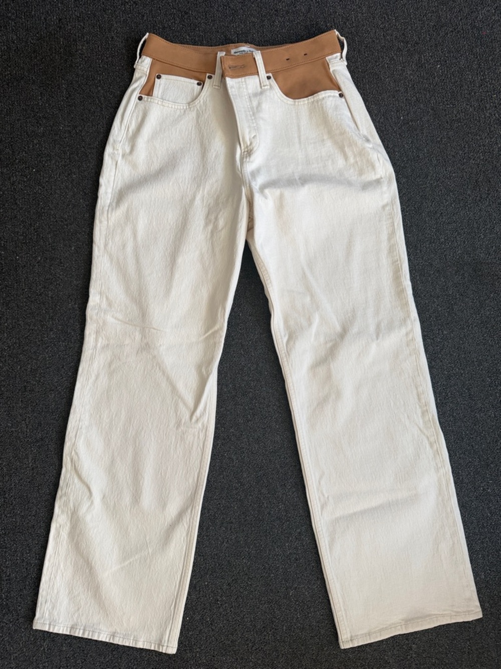 Abercrombie & Fitch Cream Jeans with Tan Waistband